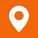 A white map pin icon centered on an orange square background, representing North Pines Assisted Living.