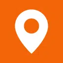 A white map pin icon centered on an orange square background, representing North Pines Assisted Living.